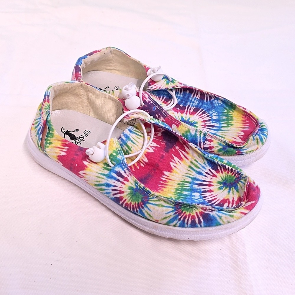 Corkys Kayak Shoes Women Size 6 Multicolor Tie Dye Canvas Bungee Slip On Loafers